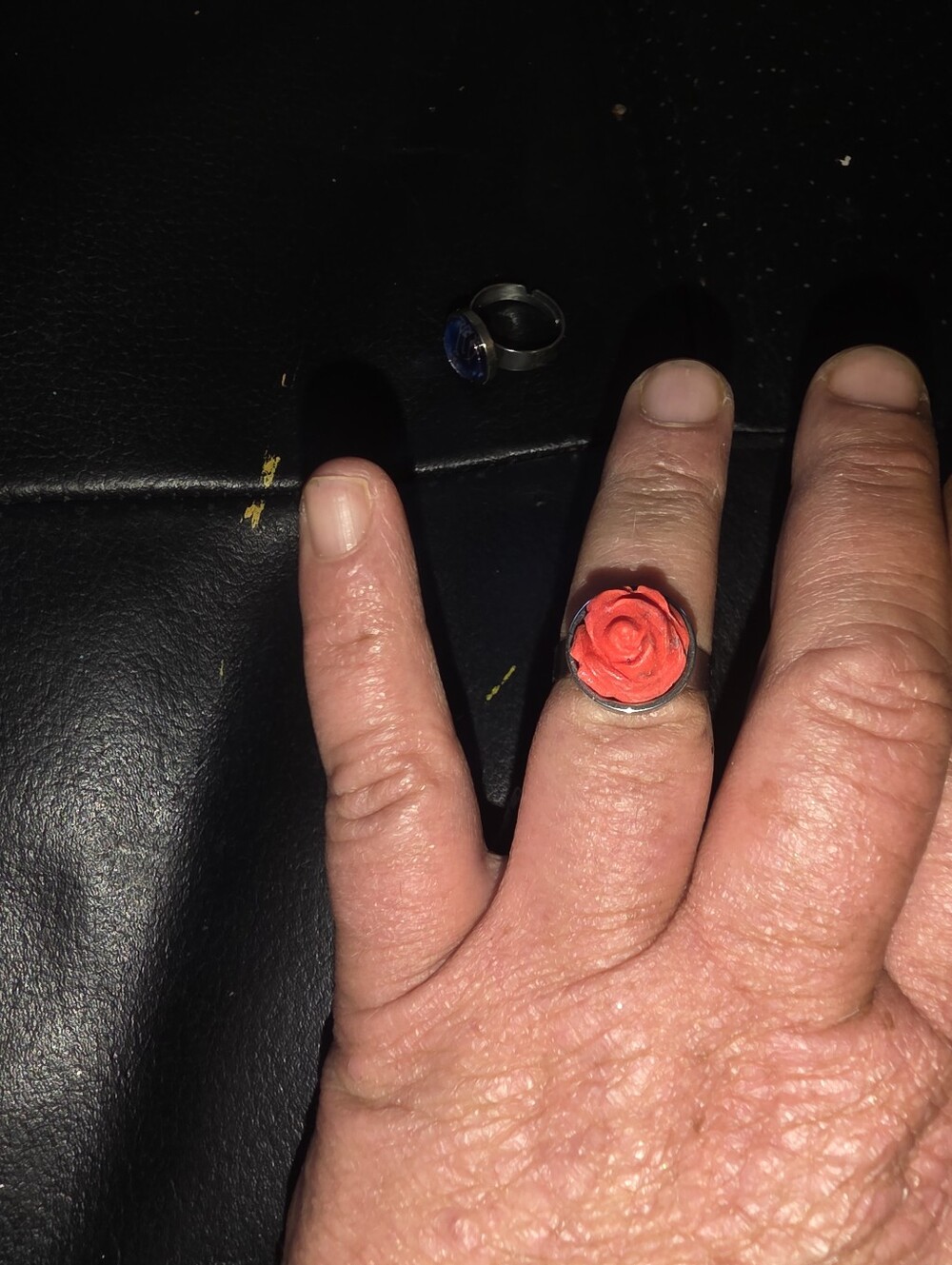 Small Polymer Clay Red Rose Adjustable Silver Tone Ring